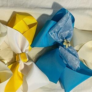 Kids Decorative Hair Bow Set - Yellow, White & Blue